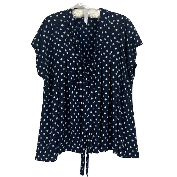 Roaman's Women's 18W Blue Polka Dot Tie Front Flutter Sleeve Blouse - Picture 1 of 7